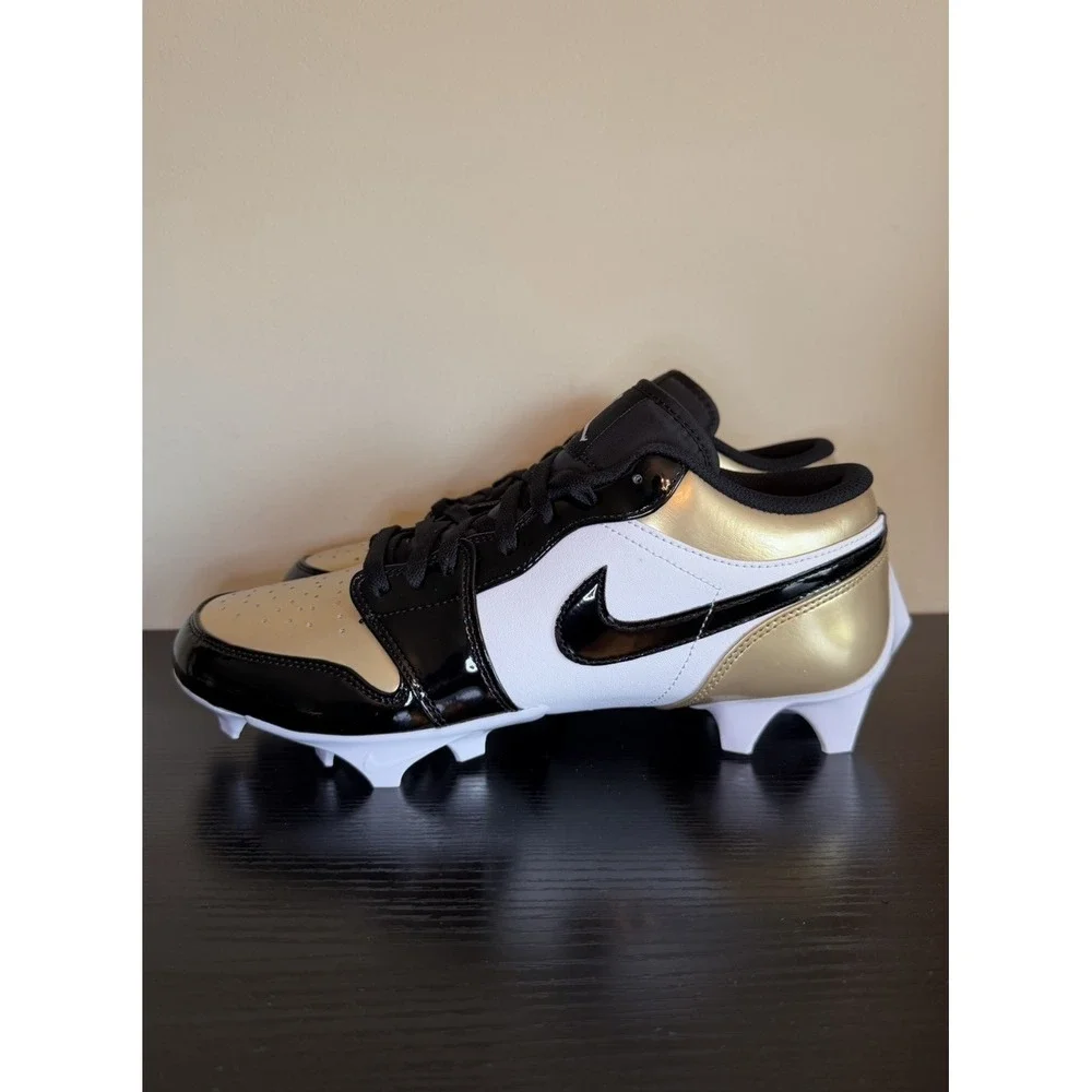 Nike Jordan 1 Low TD Football Cleats Black Gold Toe FJ6245-701 Men's Size 10